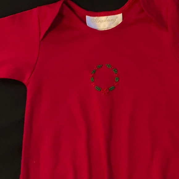 NWT STRASBURG Pima Daygown Newborn 0-3 mos Christmas Wreath Holiday Day Gown - Picture 2 of 5